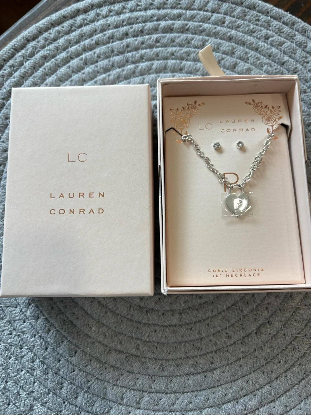 ⭐️ Initial P Silver Heart Padlock Necklace with Stud Earrings by Lauren Conrad - Picture 2 of 2